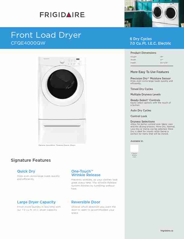 Frigidaire Clothes Dryer CFQE4000QW-page_pdf